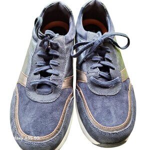 Rockport Women's 9XW Navy Blue Leather Sneakers Wide Fit Gold Glittery Comfort